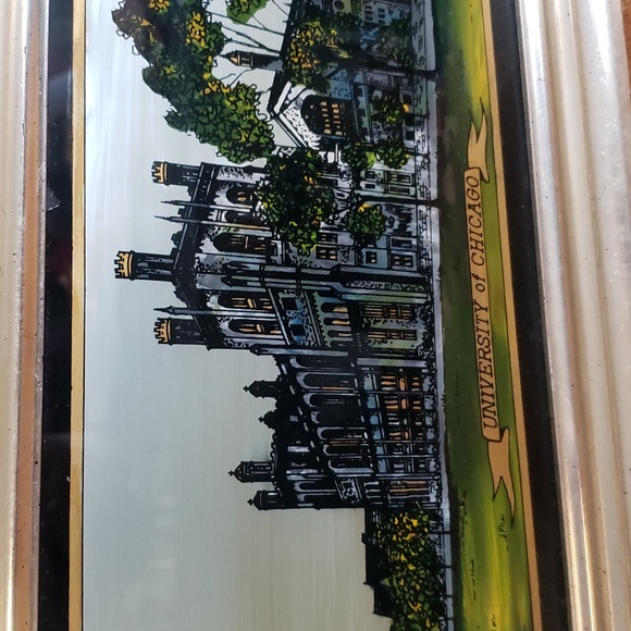 Vintage reverse painting glass picture in frame University of Chicago 14" x 10" - Picture 3 of 6